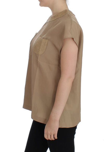 Beige silk blouse top