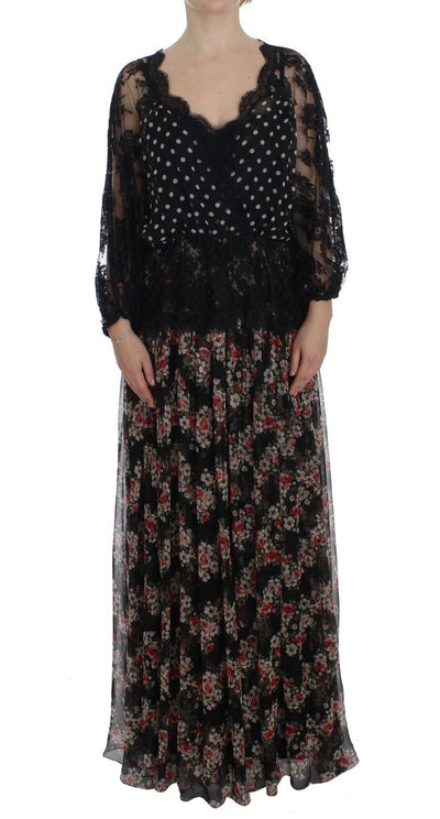 Floral Lace Silk Long Maxi Dress