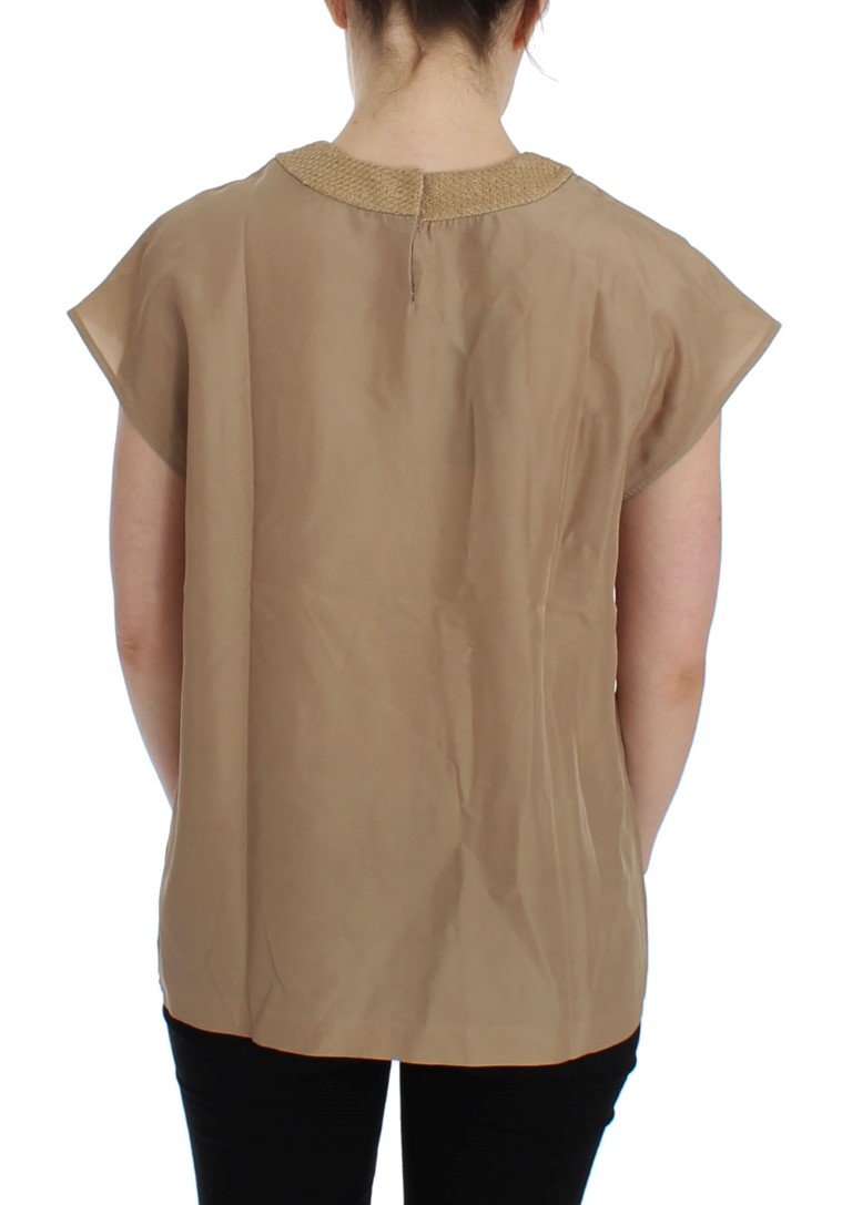 Beige silk blouse top