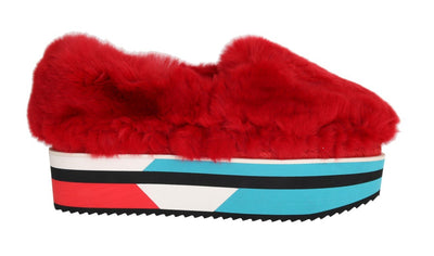 Red Rabbit Fur Espadrilles Loafers