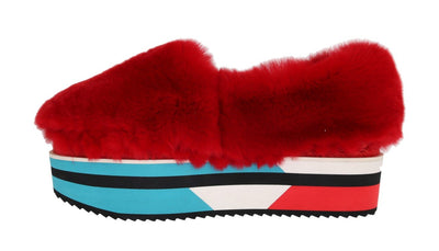 Red Rabbit Fur Espadrilles Loafers