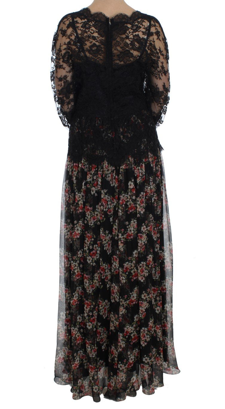 Floral Lace Silk Long Maxi Dress
