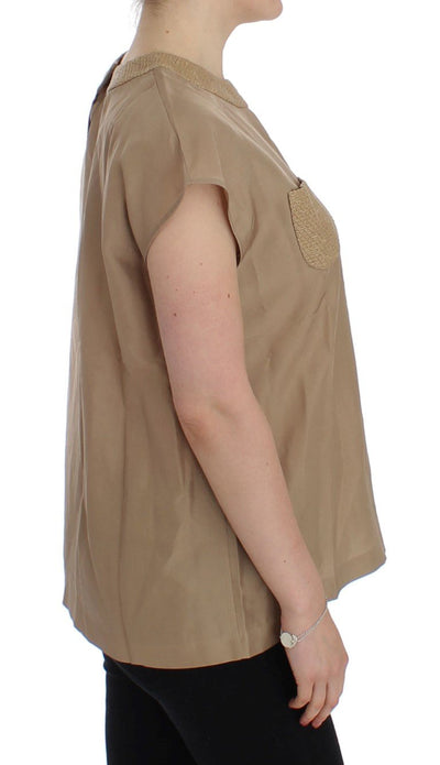 Beige silk blouse top