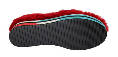 Red Rabbit Fur Espadrilles Loafers