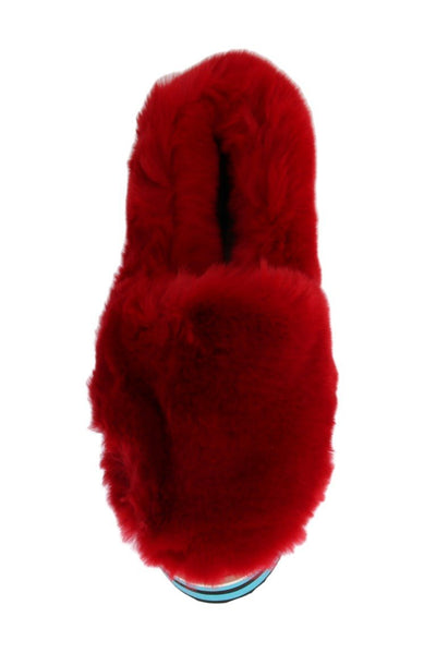 Red Rabbit Fur Espadrilles Loafers