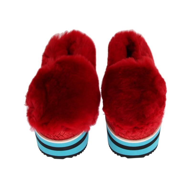 Red Rabbit Fur Espadrilles Loafers