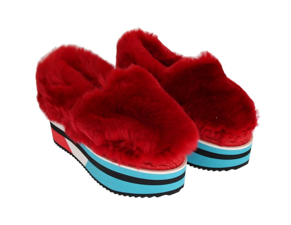 Red Rabbit Fur Espadrilles Loafers