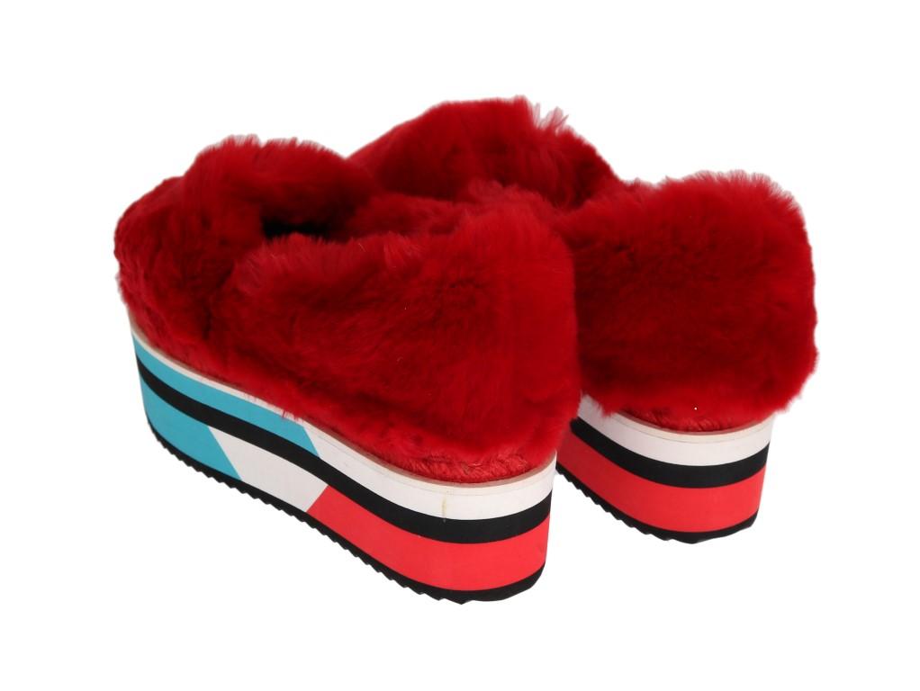 Red Rabbit Fur Espadrilles Loafers