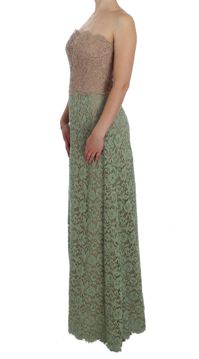 Green Floral Lace Pink Corset Maxi Dress