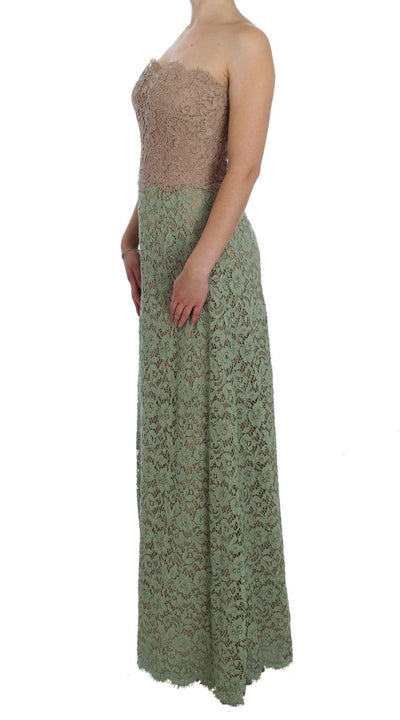 Green Floral Lace Pink Corset Maxi Dress