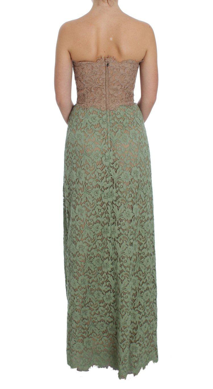 Green Floral Lace Pink Corset Maxi Dress