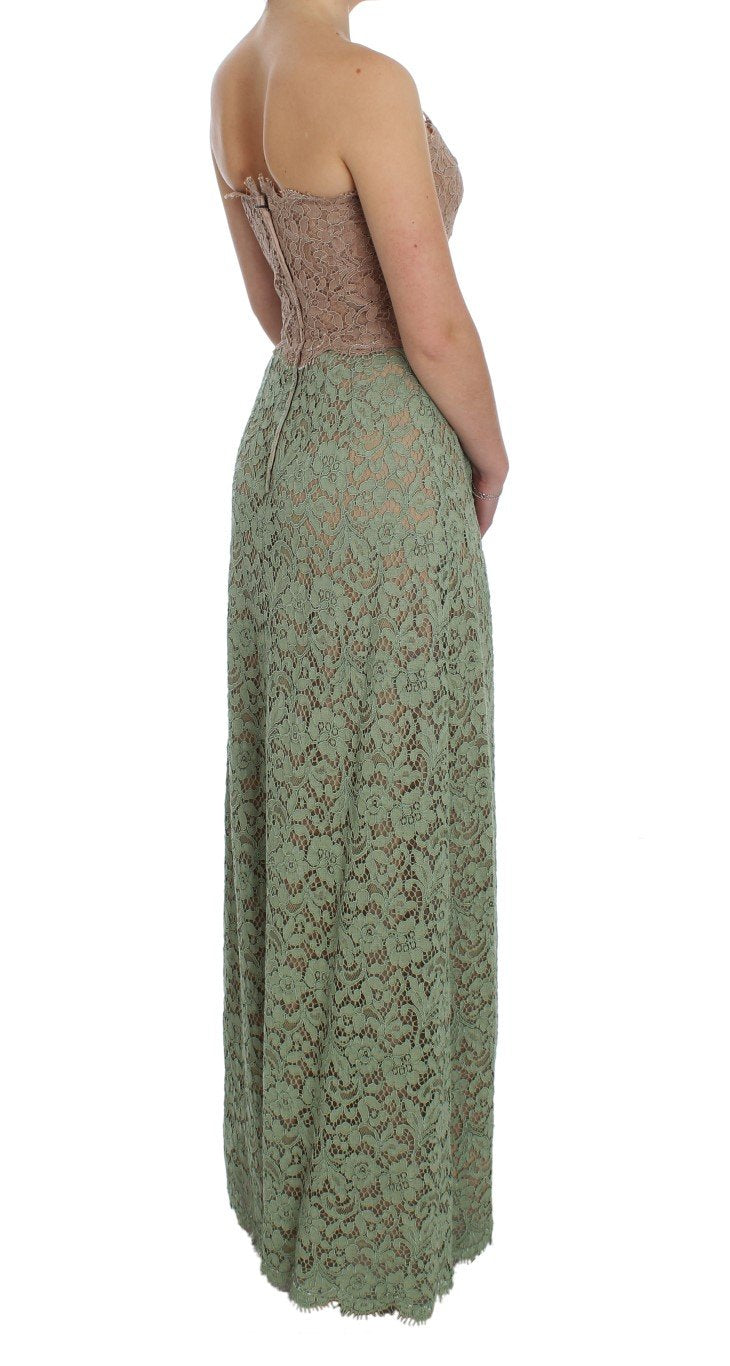 Green Floral Lace Pink Corset Maxi Dress