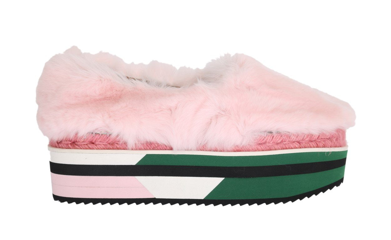 Pink Rabbit Fur Espadrilles Loafers