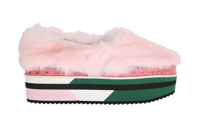 Pink Rabbit Fur Espadrilles Loafers