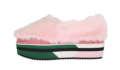 Pink Rabbit Fur Espadrilles Loafers
