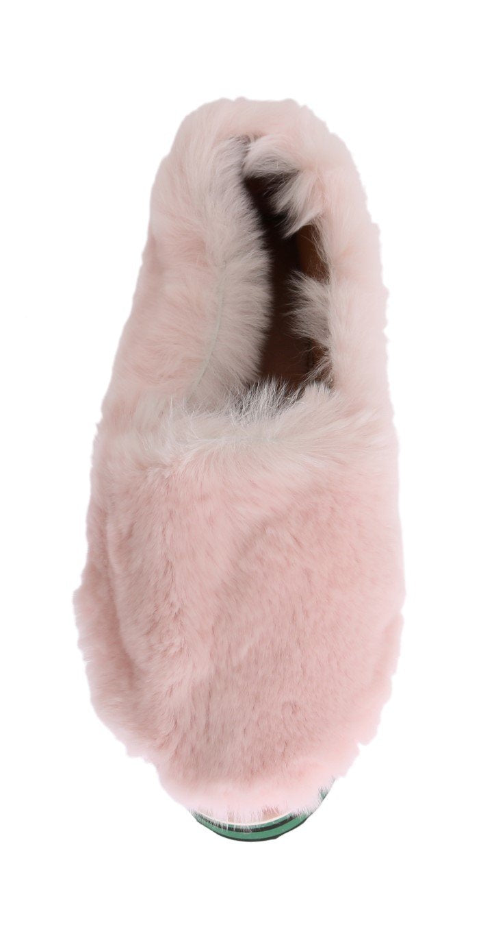 Pink Rabbit Fur Espadrilles Loafers