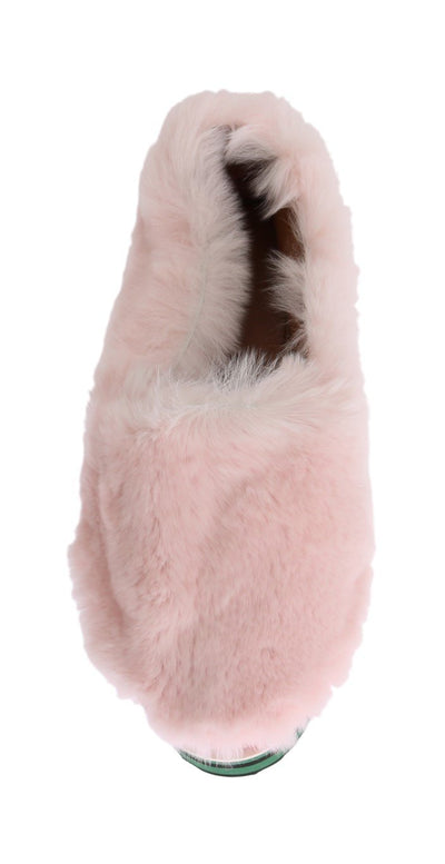 Pink Rabbit Fur Espadrilles Loafers