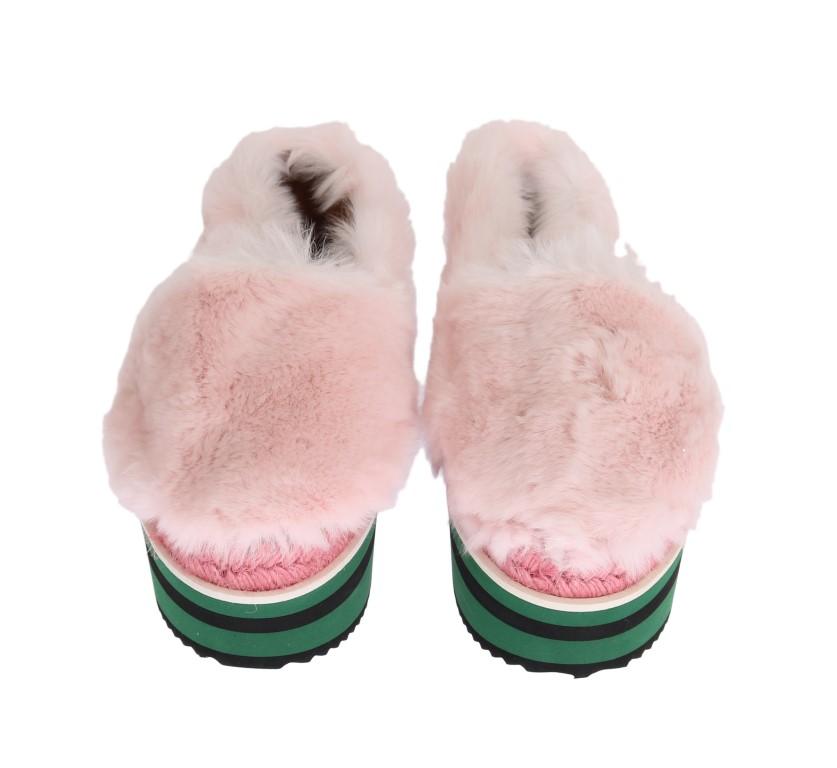 Pink Rabbit Fur Espadrilles Loafers