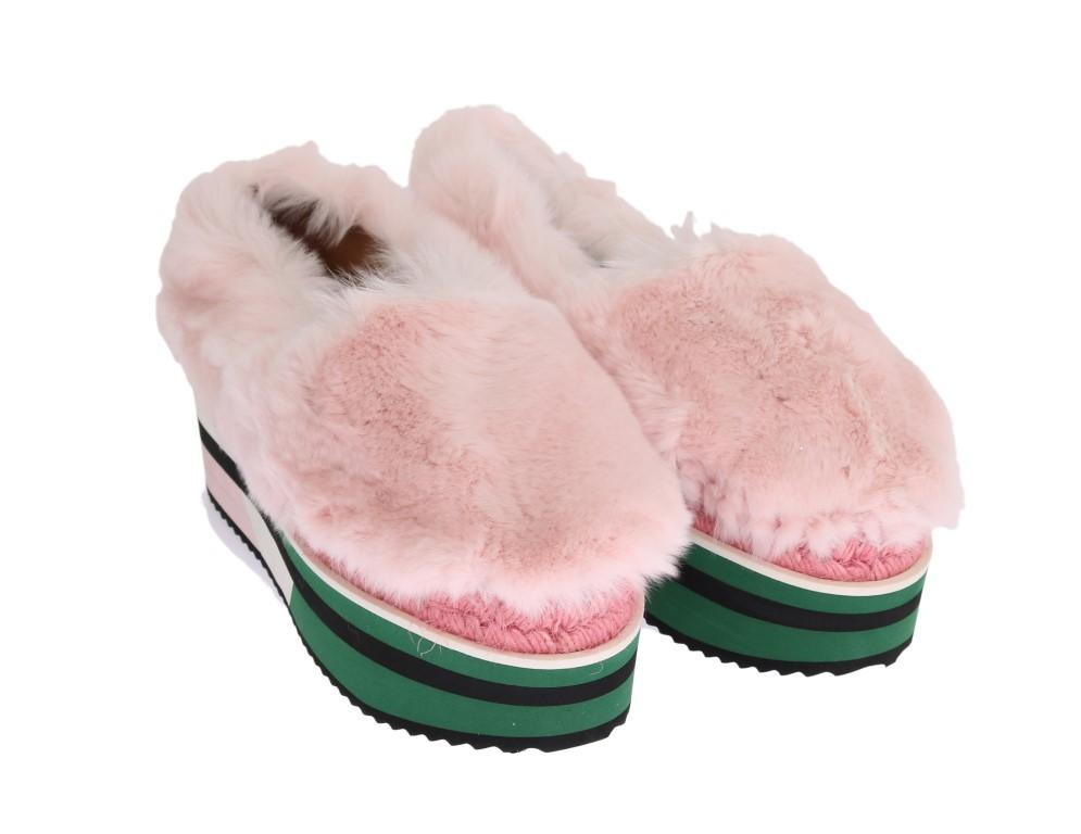 Pink Rabbit Fur Espadrilles Loafers