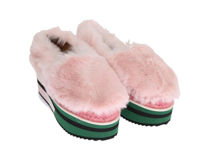 Pink Rabbit Fur Espadrilles Loafers