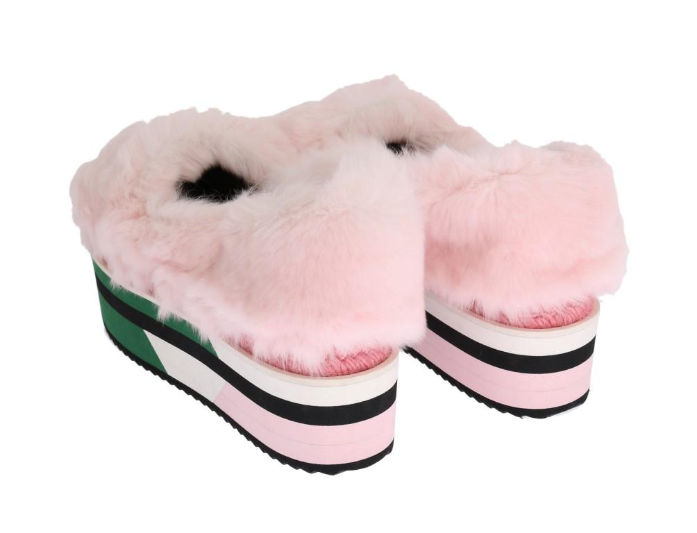 Pink Rabbit Fur Espadrilles Loafers