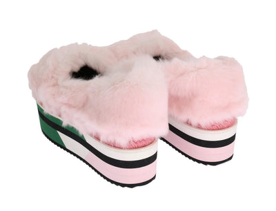 Pink Rabbit Fur Espadrilles Loafers