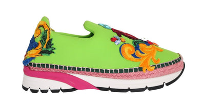 Green Neoprene Crystal Espadrilles Shoes