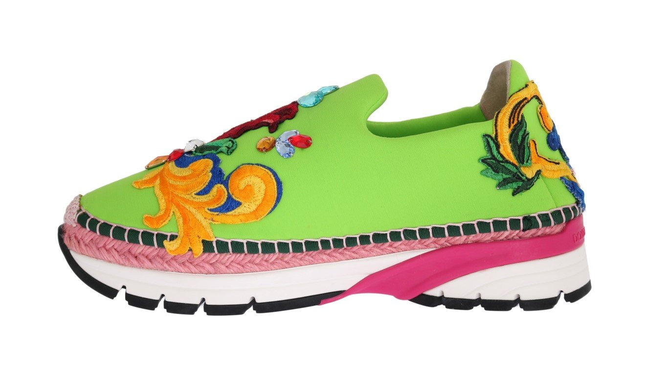 Green Neoprene Crystal Espadrilles Shoes