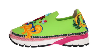 Green Neoprene Crystal Espadrilles Shoes