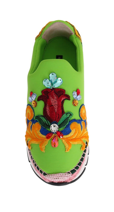 Green Neoprene Crystal Espadrilles Shoes