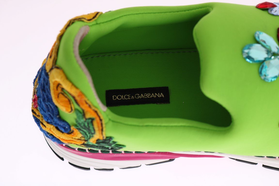 Green Neoprene Crystal Espadrilles Shoes