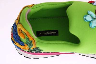 Green Neoprene Crystal Espadrilles Shoes