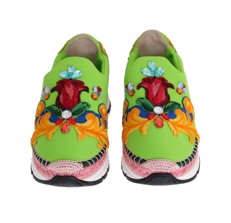 Green Neoprene Crystal Espadrilles Shoes