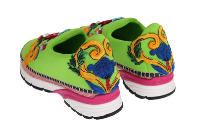 Green Neoprene Crystal Espadrilles Shoes