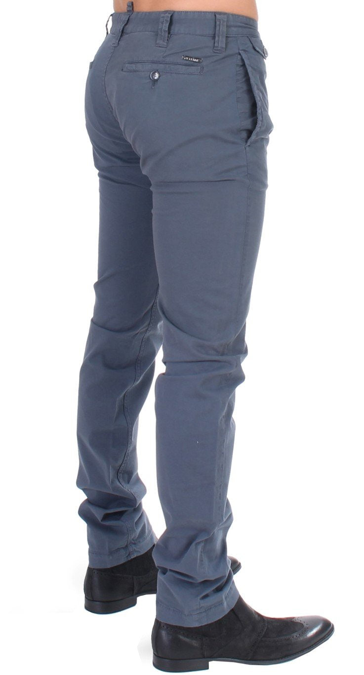 Blue Cotton Stretch Straight Chinos