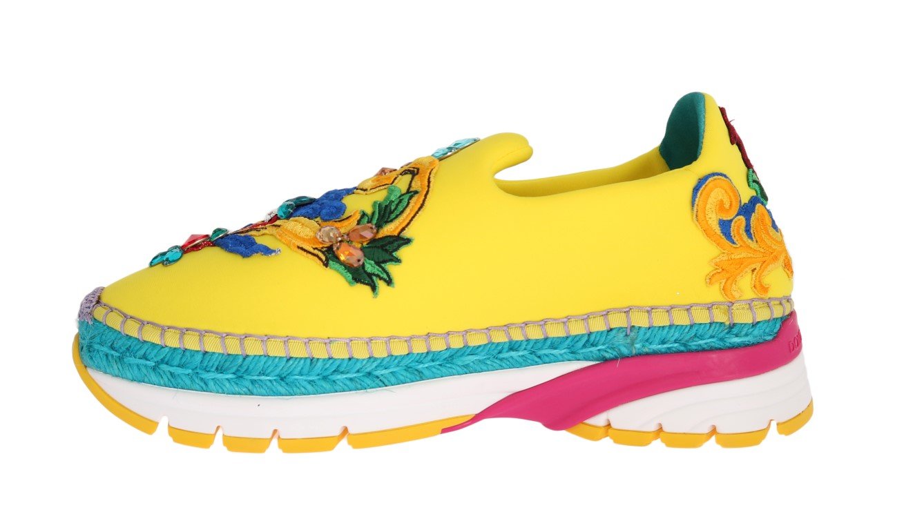 Yellow Neoprene Crystal Espadrilles Shoes