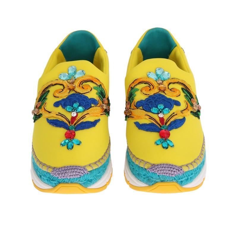 Yellow Neoprene Crystal Espadrilles Shoes