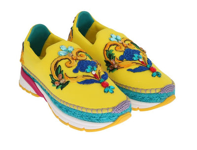 Yellow Neoprene Crystal Espadrilles Shoes