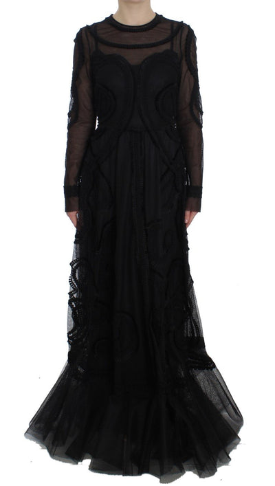 Black Netted Torero Full Length Maxi Dress