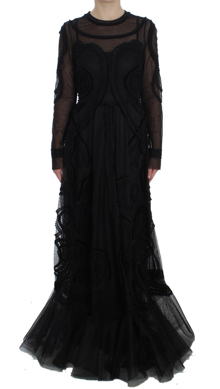Black Netted Torero Full Length Maxi Dress