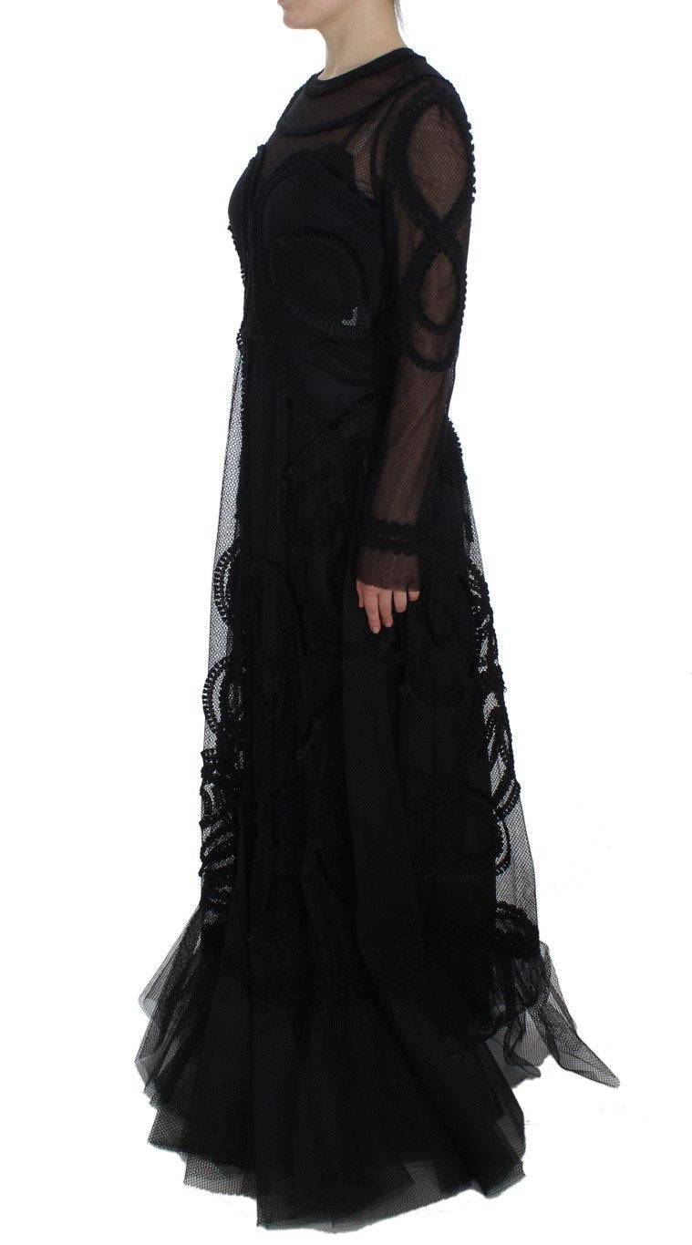 Black Netted Torero Full Length Maxi Dress
