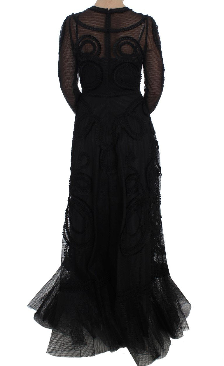 Black Netted Torero Full Length Maxi Dress