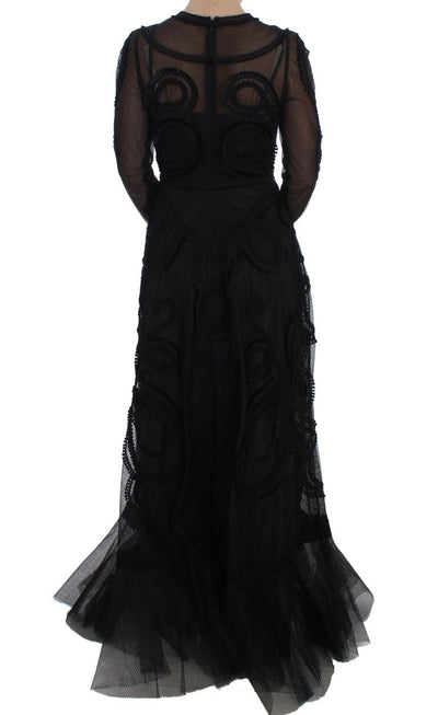 Black Netted Torero Full Length Maxi Dress