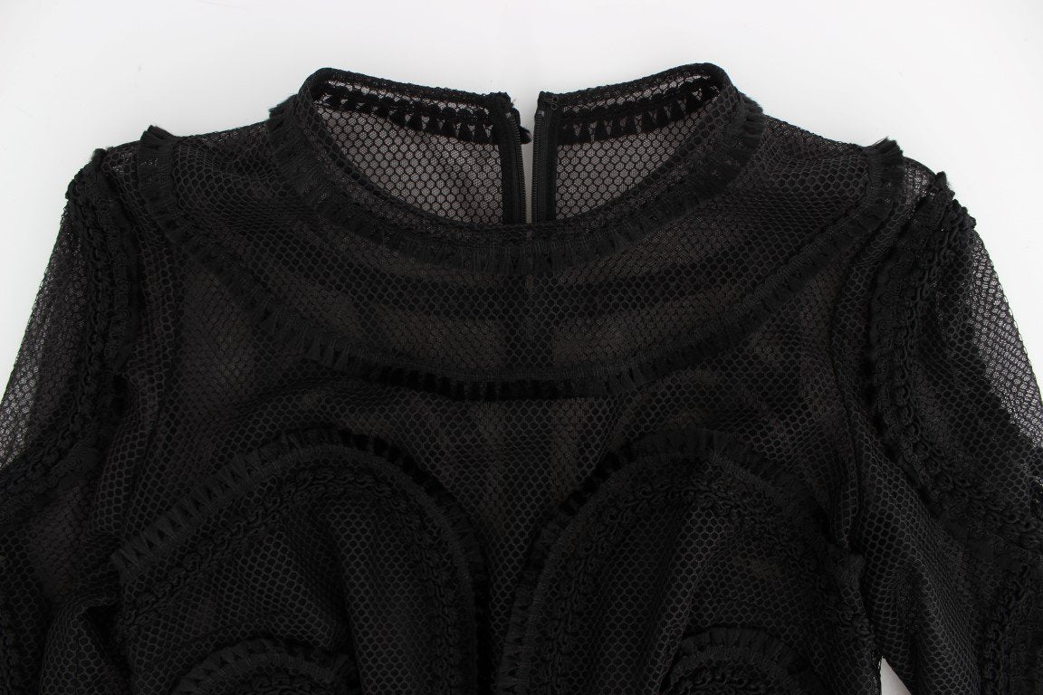 Black Netted Torero Full Length Maxi Dress
