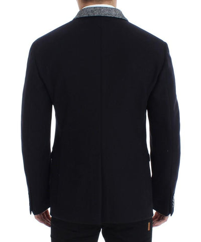 Black wool stretch double blazer