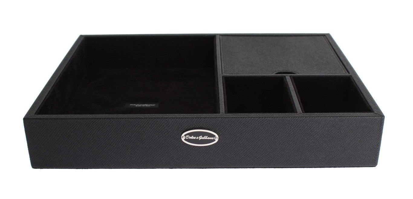 Black Leather Mens Desk Jewelry Organizer