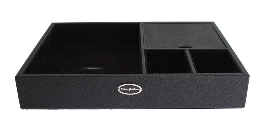 Black Leather Mens Desk Jewelry Organizer