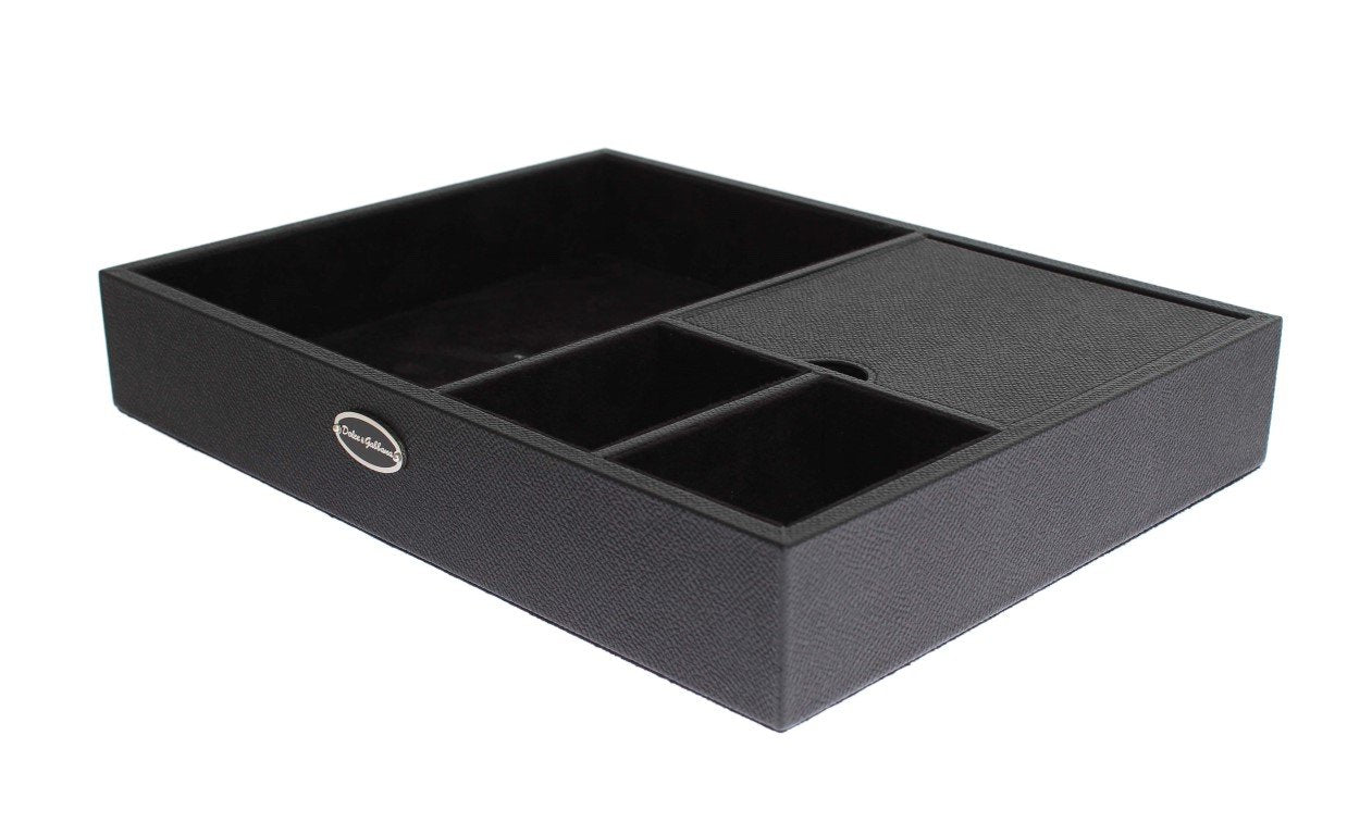 Black Leather Mens Desk Jewelry Organizer