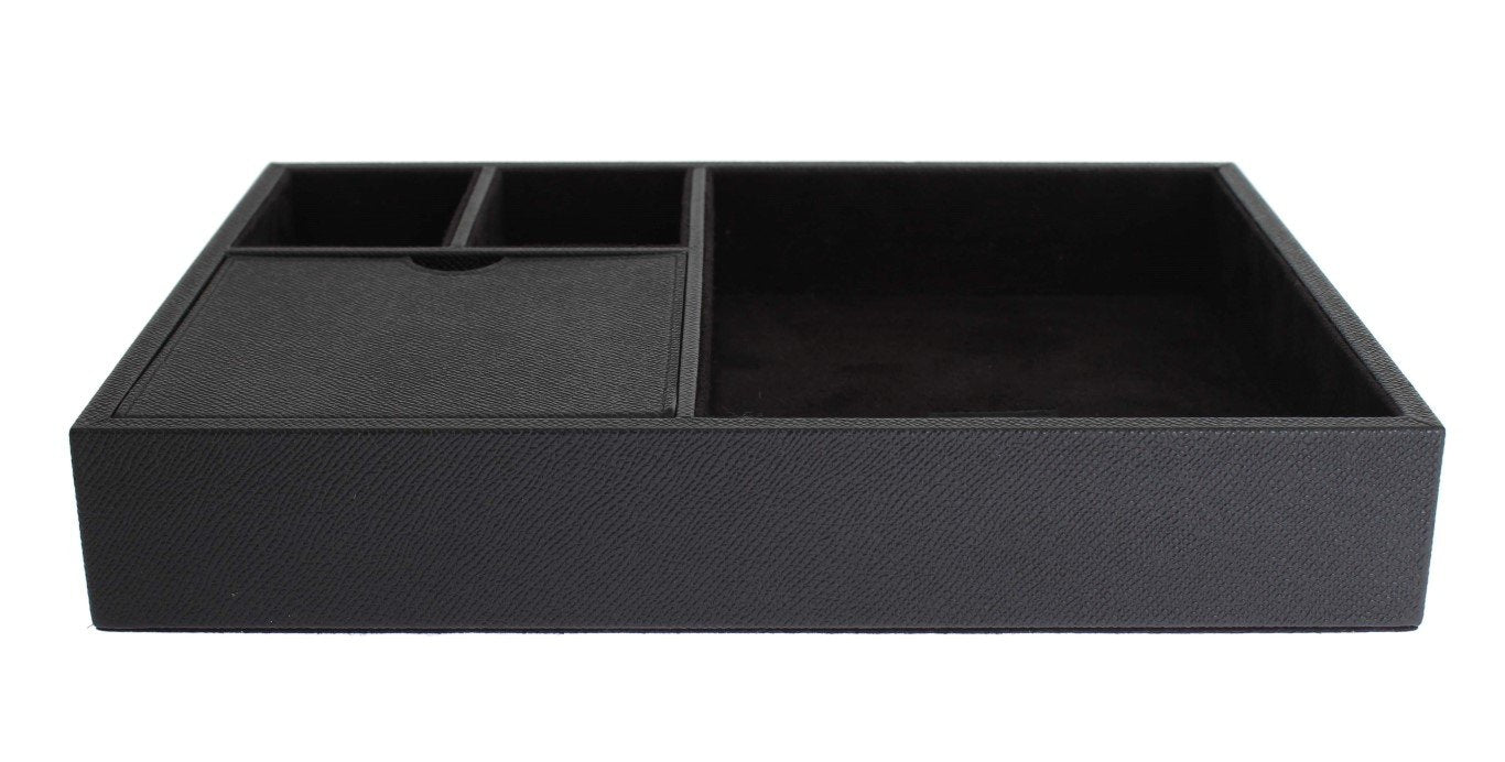 Black Leather Mens Desk Jewelry Organizer