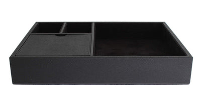 Black Leather Mens Desk Jewelry Organizer